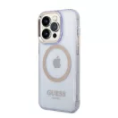 Guess Gold Outline Translucent MagSafe Apple iPhone 14 Pro Max hátlap tok, lila