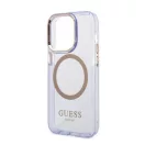 Guess Gold Outline Translucent MagSafe Apple iPhone 14 Pro Max hátlap tok, lila