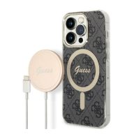   Guess 4G Print MagSafe Apple iPhone 14 Pro hátlap tok, fekete + MagSafe töltő