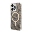 Guess 4G Print MagSafe Apple iPhone 14 Pro hátlap tok, barna + MagSafe töltő