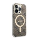 Guess 4G Print MagSafe Apple iPhone 14 Pro hátlap tok, barna + MagSafe töltő
