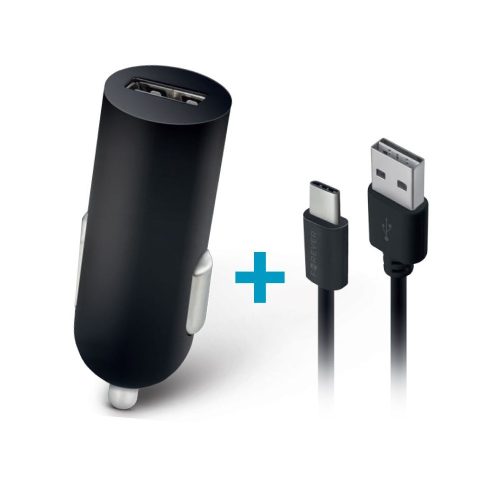 Autós töltő, Szivargyújtós töltő, 5V / 1A, 1 x USB aljzat, USB Type-C kábellel, Forever, fekete, M02