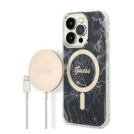   Guess Marble MagSafe Apple iPhone 14 Pro hátlap tok, fekete + MagSafe töltő
