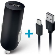   Autós töltő, Szivargyújtós töltő, 5V / 2A, 1 x USB aljzat, USB Type-C kábellel, Forever, fekete, M02
