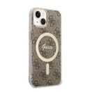 Guess 4G Print MagSafe Apple iPhone 14 Plus hátlap tok, barna + MagSafe töltő