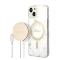   Guess Marble MagSafe Apple iPhone 14 Plus hátlap tok, fehér + MagSafe töltő