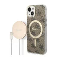   Guess 4G Print MagSafe Apple iPhone 14 hátlap tok, barna+ MagSafe töltő