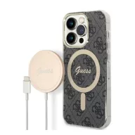   Guess 4G Print MagSafe Apple iPhone 14 Pro Max hátlap tok, fekete+ MagSafe töltő