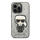Karl Lagerfeld Glitter Flakes Ikonik Apple iPhone 14 Pro hátlap tok, ezüst