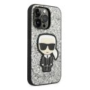 Karl Lagerfeld Glitter Flakes Ikonik Apple iPhone 14 Pro hátlap tok, ezüst