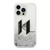   Karl Lagerfeld Liquid Glitter Big KL Apple iPhone 14 Pro hátlap tok, ezüst