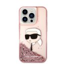 Karl Lagerfeld Glitter Karl Head Apple iPhone 14 Pro hátlap tok, rózsaszín