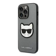   Karl Lagerfeld Saffiano Choupette Head Patch Apple iPhone 14 Pro hátlap tok, ezüst