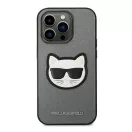 Karl Lagerfeld Saffiano Choupette Head Patch Apple iPhone 14 Pro hátlap tok, ezüst