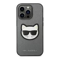   Karl Lagerfeld Saffiano Choupette Head Patch Apple iPhone 14 Pro hátlap tok, ezüst
