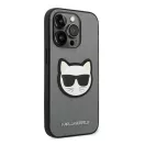 Karl Lagerfeld Saffiano Choupette Head Patch Apple iPhone 14 Pro hátlap tok, ezüst
