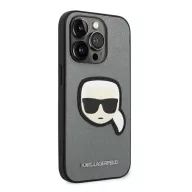   Karl Lagerfeld Saffiano Karl's Head Patch Apple iPhone 14 Pro hátlap tok, ezüst