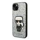 Karl Lagerfeld Glitter Flakes Ikonik Apple iPhone 14 Plus hátlap tok, ezüst