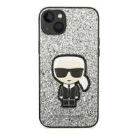   Karl Lagerfeld Glitter Flakes Ikonik Apple iPhone 14 Plus hátlap tok, ezüst