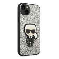   Karl Lagerfeld Glitter Flakes Ikonik Apple iPhone 14 Plus hátlap tok, ezüst
