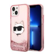   Karl Lagerfeld Glitter Choupette Head Apple iPhone 14 Plus hátlap tok, rózsaszín
