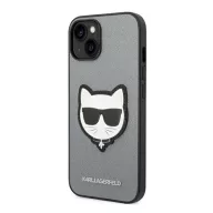   Karl Lagerfeld Saffiano Choupette Head Patch Apple iPhone 14 Plus hátlap tok, ezüst