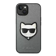   Karl Lagerfeld Saffiano Choupette Head Patch Apple iPhone 14 Plus hátlap tok, ezüst