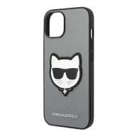   Karl Lagerfeld Saffiano Choupette Head Patch Apple iPhone 14 Plus hátlap tok, ezüst