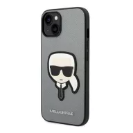   Karl Lagerfeld Saffiano Karl's Head Patch Apple iPhone 14 Plus hátlap tok, ezüst
