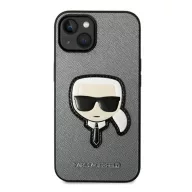   Karl Lagerfeld Saffiano Karl's Head Patch Apple iPhone 14 Plus hátlap tok, ezüst