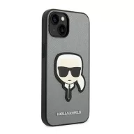   Karl Lagerfeld Saffiano Karl's Head Patch Apple iPhone 14 Plus hátlap tok, ezüst