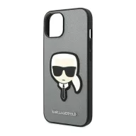   Karl Lagerfeld Saffiano Karl's Head Patch Apple iPhone 14 Plus hátlap tok, ezüst