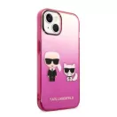 Karl Lagerfeld Gradient Ikonik Karl & Choupette Apple iPhone 14 Plus hátlap tok, rózsaszín