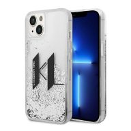   Karl Lagerfeld Liquid Glitter Big KL Apple iPhone 14 hátlap tok, ezüst