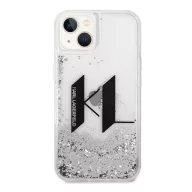   Karl Lagerfeld Liquid Glitter Big KL Apple iPhone 14 hátlap tok, ezüst