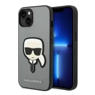   Karl Lagerfeld Saffiano Karl's Head Patch Apple iPhone 14 hátlap tok, ezüst