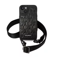   Karl Lagerfeld Monogram Plaque Logo Strap Apple iPhone 14 hátlap tok, fekete