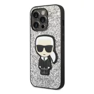   Karl Lagerfeld Glitter Flakes Ikonik Apple iPhone 14 Pro Max hátlap tok, ezüst