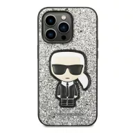   Karl Lagerfeld Glitter Flakes Ikonik Apple iPhone 14 Pro Max hátlap tok, ezüst
