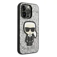   Karl Lagerfeld Glitter Flakes Ikonik Apple iPhone 14 Pro Max hátlap tok, ezüst