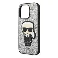   Karl Lagerfeld Glitter Flakes Ikonik Apple iPhone 14 Pro Max hátlap tok, ezüst
