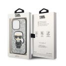 Karl Lagerfeld Glitter Flakes Ikonik Apple iPhone 14 Pro Max hátlap tok, ezüst