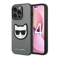  Karl Lagerfeld Saffiano Choupette Head Patch Apple iPhone 14 Pro Max hátlap tok, ezüst