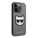 Karl Lagerfeld Saffiano Choupette Head Patch Apple iPhone 14 Pro Max hátlap tok, ezüst