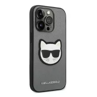   Karl Lagerfeld Saffiano Choupette Head Patch Apple iPhone 14 Pro Max hátlap tok, ezüst