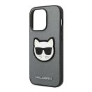 Karl Lagerfeld Saffiano Choupette Head Patch Apple iPhone 14 Pro Max hátlap tok, ezüst