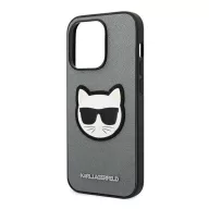   Karl Lagerfeld Saffiano Choupette Head Patch Apple iPhone 14 Pro Max hátlap tok, ezüst