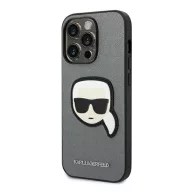   Karl Lagerfeld Saffiano Karl's Head Patch Apple iPhone 14 Pro Max hátlap tok, ezüst