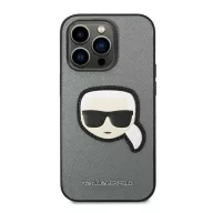   Karl Lagerfeld Saffiano Karl's Head Patch Apple iPhone 14 Pro Max hátlap tok, ezüst