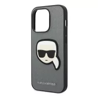   Karl Lagerfeld Saffiano Karl's Head Patch Apple iPhone 14 Pro Max hátlap tok, ezüst
